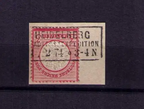 1874 - großer Brustschild Mi. 25 auf Briefstück - gestempelt mit Ra3 HEIDELBERG