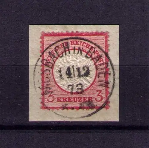 1873 - großer Brustschild Mi. 25 auf Briefstück - gestempelt MOSBACH in BADEN