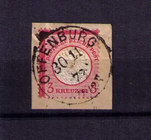 1872 - großer Brustschild Mi. 25 auf Briefstück - gestempelt OFFENBURG