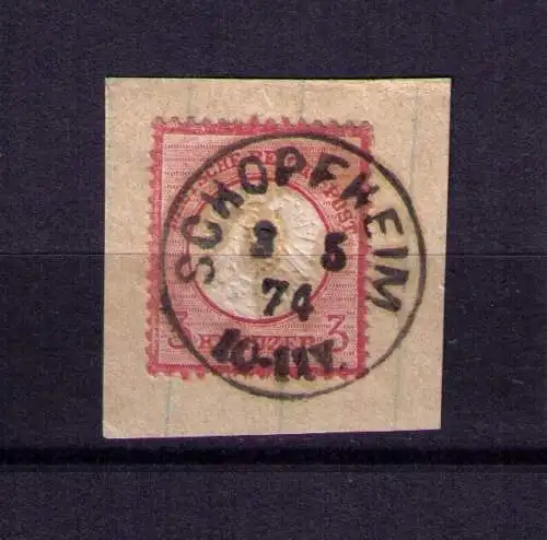 1874 - großer Brustschild Mi. 25 auf Briefstück - gestempelt SCHOPFHEIM