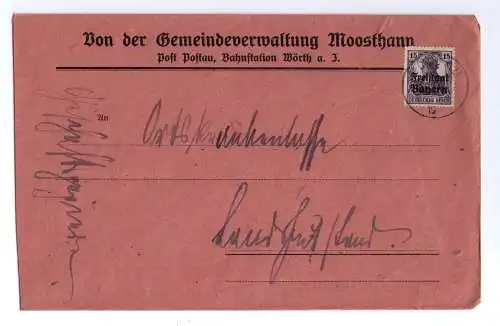 1919 - Brief von der Gemeindeverwaltung Moosthann, entwertet in Postau