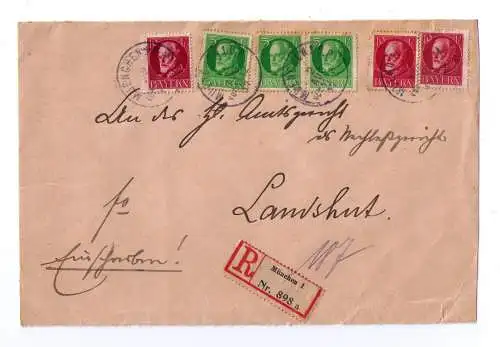 1917 - R-Brief (Vorderseite) aus München, adressiert an das Nachlaßgericht in Landshut