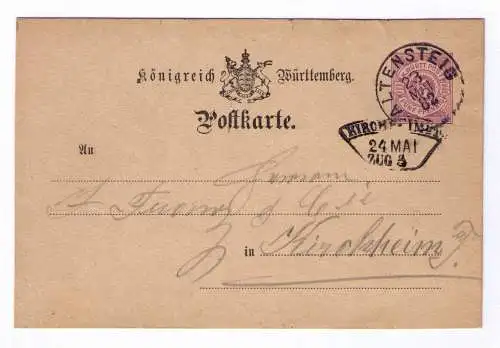 1882 Postkarte P22 - aus Altensteig - mit Bahnpost-Fächerstempel