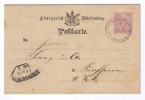 1881 Postkarte P22 - aus Nellingen - mit Bahnpost-Fächerstempel