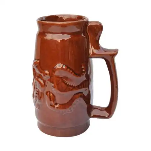 Brauner Keramikbecher, SPiLA Bolesławiec, Polen, 1970er Jahre.