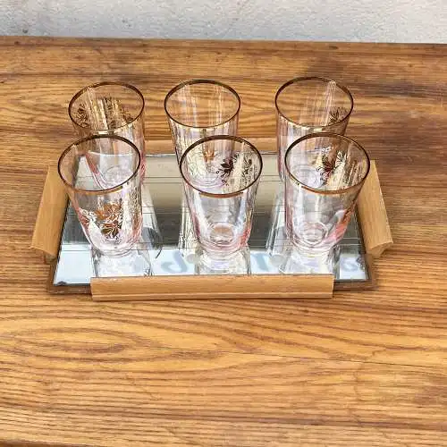 Spiegeltablett mit 6 Gläsern, Deutschland, 1960er Jahre.
