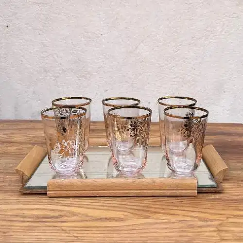 Spiegeltablett mit 6 Gläsern, Deutschland, 1960er Jahre.