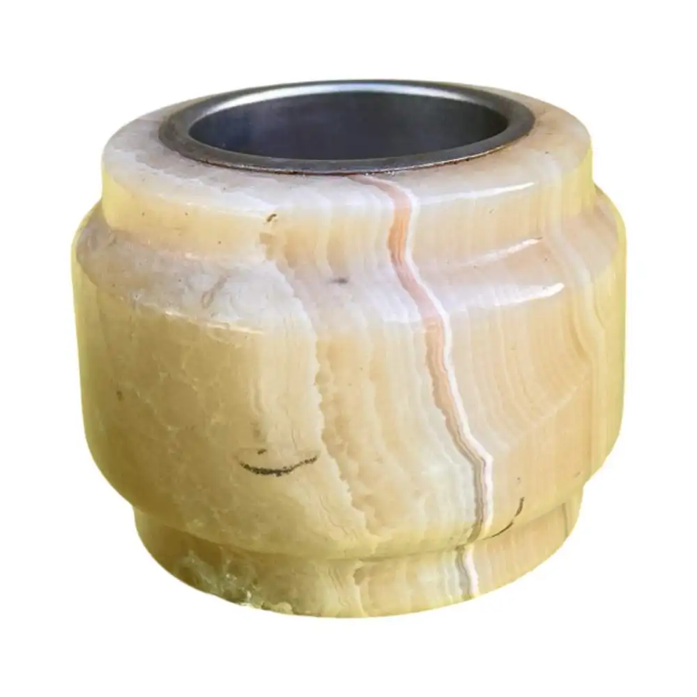 Kleiner Kerzenständer aus Alabaster mit Metallbeschlägen, Italien, 1970er Jahre. 0