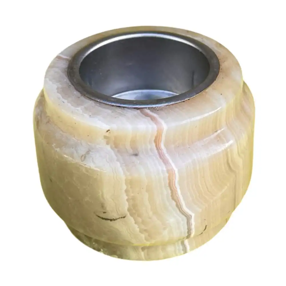 Kleiner Kerzenständer aus Alabaster mit Metallbeschlägen, Italien, 1970er Jahre. 3