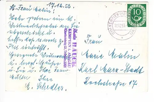 Kempten, tolles Foto-AK-Unikat Bäckerstraße Buchbinderei/Schreibwaren Rössner, Auslagen voller Ansichtskarten! Gelaufen 1953 Notopferfrei in die DDR