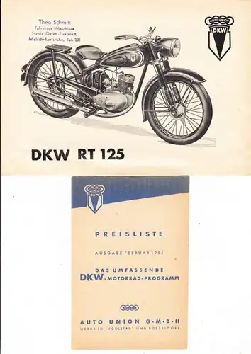 DKW, Werbeblatt 1954 für die RT 125 + Preisliste 2/1954