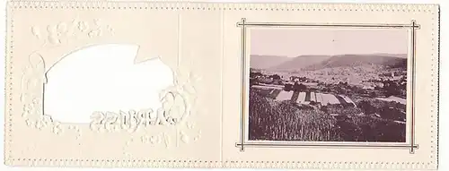 Klapp Gruß Karte Jugendstil Lahr Baden, rückseitig Haftspuren, da aus zerlegtem zeigenössischem Musteralbum eines Reisenden für Postkarten, gleichwohl recht selten