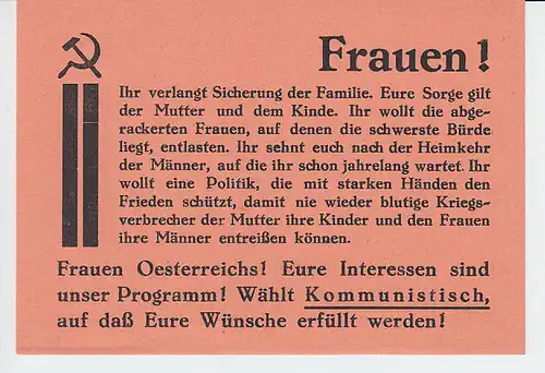 KPÖ-Flugblatt, für kriegsmüde Frauen 1946