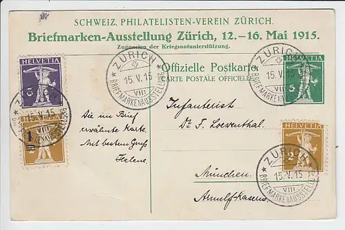 Privat Ganzsache Zürich 1915 ins Ausland, bildseitig geringe Schürfung, ansonsten i.O.