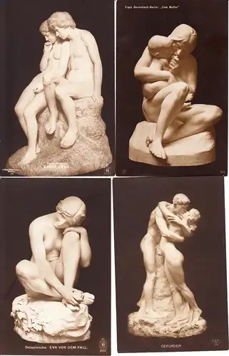 16 verschiedene erotische/Nudistische Skulpturen-AK, aus ähnlichden, nicht gleichen Serien, aber alle 1918 von gleicher Frau an Liebhaber. Texte!! Zusammengelassen 16 AK