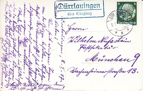 Dürrlauingen, PH-Stelle über Günzburg, gel. ab dortselbst 1937 St. Nikolausheim O-Foto