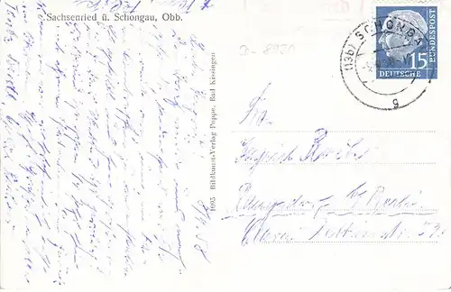 Sachsenried, Kreis Schongau 15 Pf Heuß, wir meinen Lumogen, dürfte es aber 1958 gelaufen noch nicht sein. Landpost (Vorkrieg)