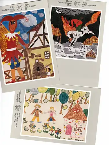 Schöne, herzerfreuende Serie, 16 Kinder-Karten, russische Pracht-Color-Mappe 1979, Karten aus verschiedenen Ländern, auch westliche