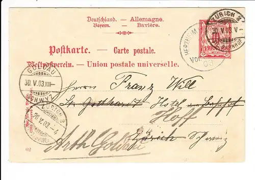 GSK, Pfalz - Schweiz 1903, dort 2 x nachgesandt
