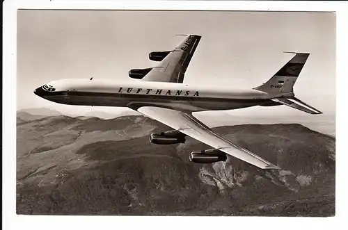 Boeing 707 Berlin - Japan und zurück, s/w Foto-AK. Netter Beleg