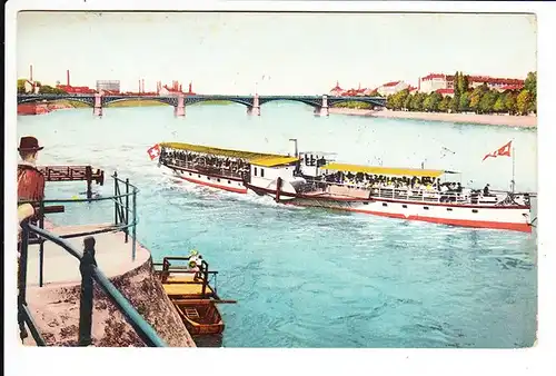 Rhein-Personendampfer &quot;Mühlheim am Rhein&quot; also Köln, schweizer Beflaggung, gelaufen 1913