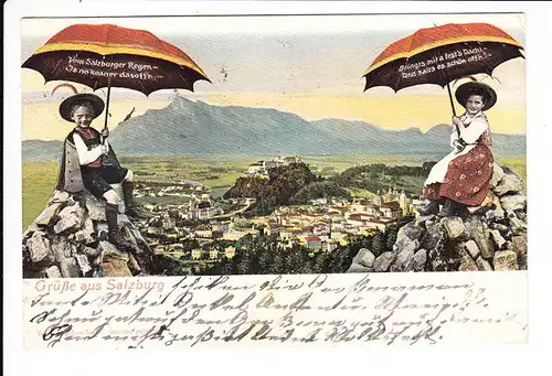Salzburger Schnürlregen, nettes Kinderpaar auf dem Gaisberg, gelaufen 1904
