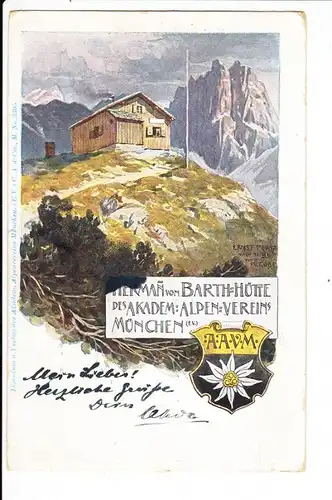 Ernst-Platz-Color-AK, Studentische Hütte, Akad. Alpenverein, gelaufen 1907