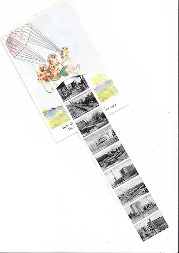Berlin, Rucksack-Karte mit Leporello, ca. 1950/53 da unter den Bildern schon Platz der Luftbrücke, Erh. i.O.