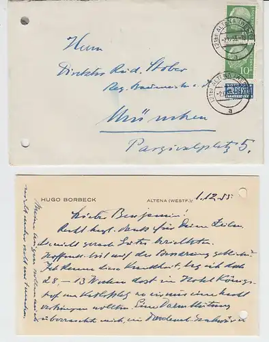 Altena, NRW Eigenhändiger Brief Hugo Borbeck 1955, Todesanzeige 1956, wohl Rüstungsmagnat im 3. Reich, Straße nach ihm dortselbst benannt