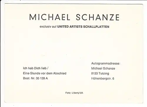 Michael Schanze, frühe bubihafte Karte, O-U auch damals, schon Herz-Schmerz-(Kommerz?)
