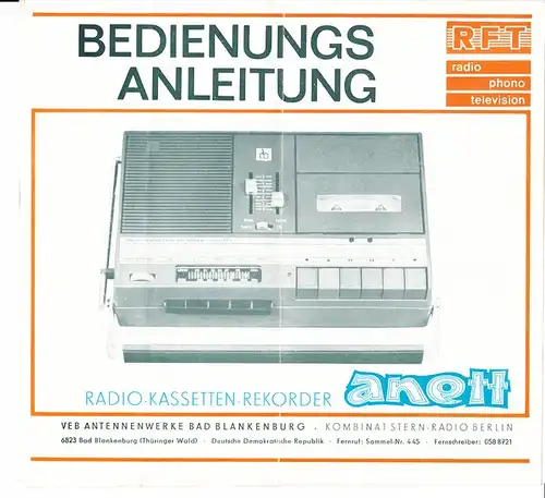 DDR Radio-Rekorder, RFT &quot;Anett&quot; Mehrseitig, Erh. i.O.