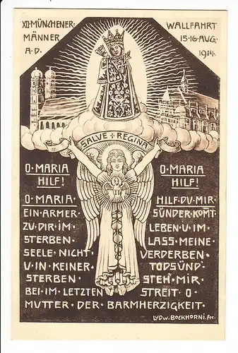 Männerwallfahrt München - Altötting August 1914, Anlasskarte, Beistempel, beste Erhaltung