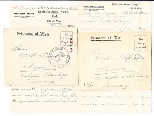 1. Weltkrieg, 6 Briefe an den oldenburgischen Hofbäcker Ihnken, 2 x von der Front, 4 x aus der engl. Gefangenschaft, Isle of Man, kleiner Posten