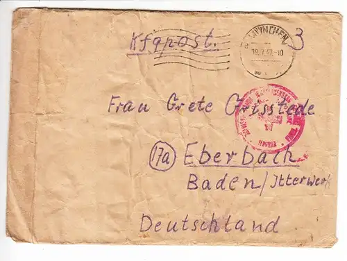 Kriegsgefangenen Post Jugoslawien - Baden, 1947, geknittert aber Zensur und wohl Bedarf
