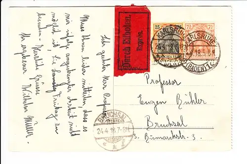 bessere Zeppelin AK, als Eilkarte 4/1918, Karlsruhe - Bruchsal, Laufzeit 2 Stunden!!! Heutige Post schäme Dich!