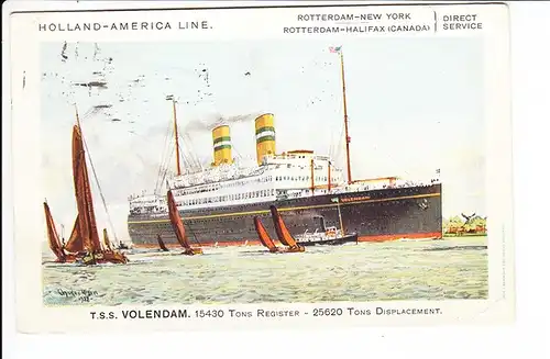 T.S.Volendam, col.AK, gel 1937, Schiffspost, britisch nach Deutschland, Nachporto!