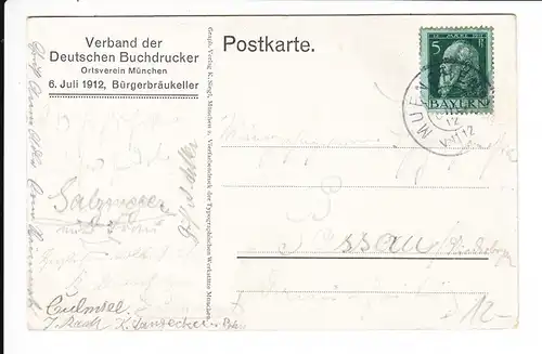 Plakative AK, München, Verband der deutschen Buchdrucker, Treffen Bürgerbräukeller 6.7.1912