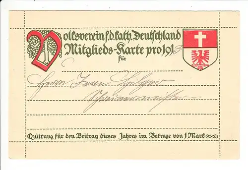 Volksverein f.d. katholische Deutschland, Mitgliedskarte, beste Erh. 1915, nie gesehen