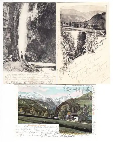 Garmisch-Partenkirchen, Partnach, Graseck, 3 tadellose AK mit PH-Stelle Vordergraseck, beste Erh.