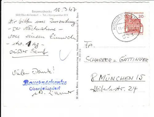 Oberdollendorf, Bauernschenke, 1966, Bedarf, Weißwurstbestellung