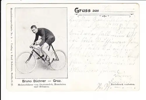 Privatpost Hannover Mercur 1899, Radfahrer Bruno Büchner aus Graz, K.u.K. Meister!