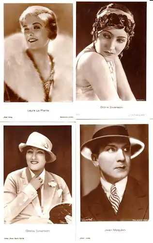 4 internationale Top- Schauspieler-AK, vor/um 1930: 2x Gloria Swanson, Jwan Mosjukin, Laura La Plante