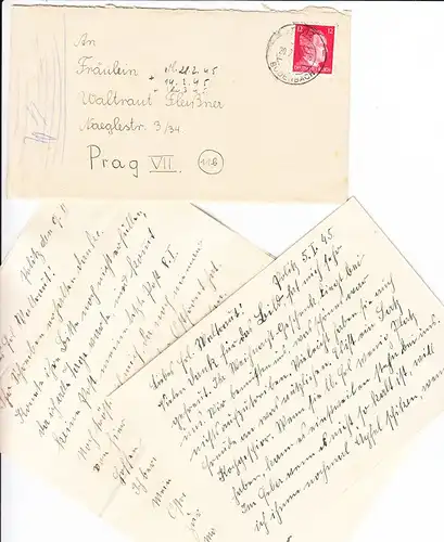 3 späte Briefe Politz über Bodenbach 1945, nach 115 Prag, Inhalte!