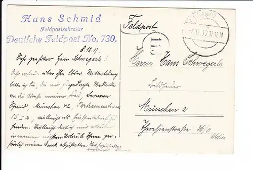 WK I, Feldpostsekretär an Prof. Schwegerle, berühmter Bildhauer, O-Foto-AK, im Text zugeordnet, 1917