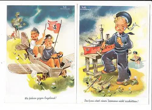 2 Ak, &quot;Reichs-Euphorie&quot; 1940iger, Kinderkarten, auch zeitgerecht als Feldpost, 1940 gel. Text!, sehr dokumentarisch, beste Erh.
