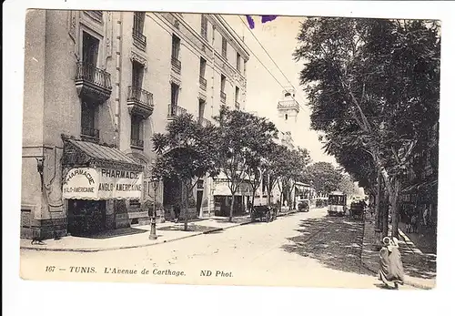 Tunesien, Tunis, Straßen-Lichtdruck, kathargische Straße mit Frau, als Kriegsgefangenenpost 1916 nach München