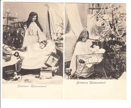 Weihnachten,2 reich beschenkte Kinder vor 1905, Engel, ungel. i.O.