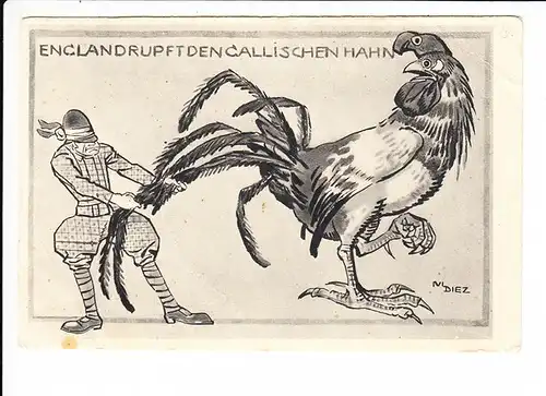gut gemachte deutsche Propaganda-AK, sign. Julius Dietz, der die beiden blauen 1911er Karten (Prinzregent 90 J) gemacht hat,