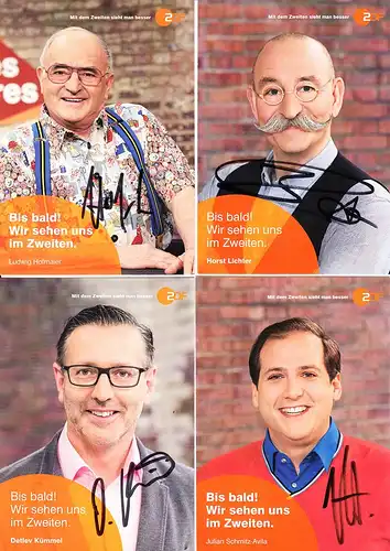 Bares für Rares 4 Fan-Karten, Ludwig Hofmaier, Horst Lichter, Julian Schmitz-Avila, Detlev Kümmel alle mit O-U