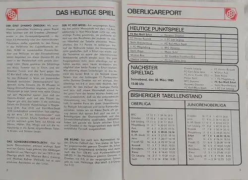 Programmheft Oberliga DDR 1985 Rot Weiss Erfurt und Dynamo Dresden